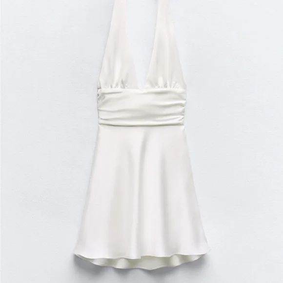 White zara satin effect halter mini dress - Picture 2 of 6